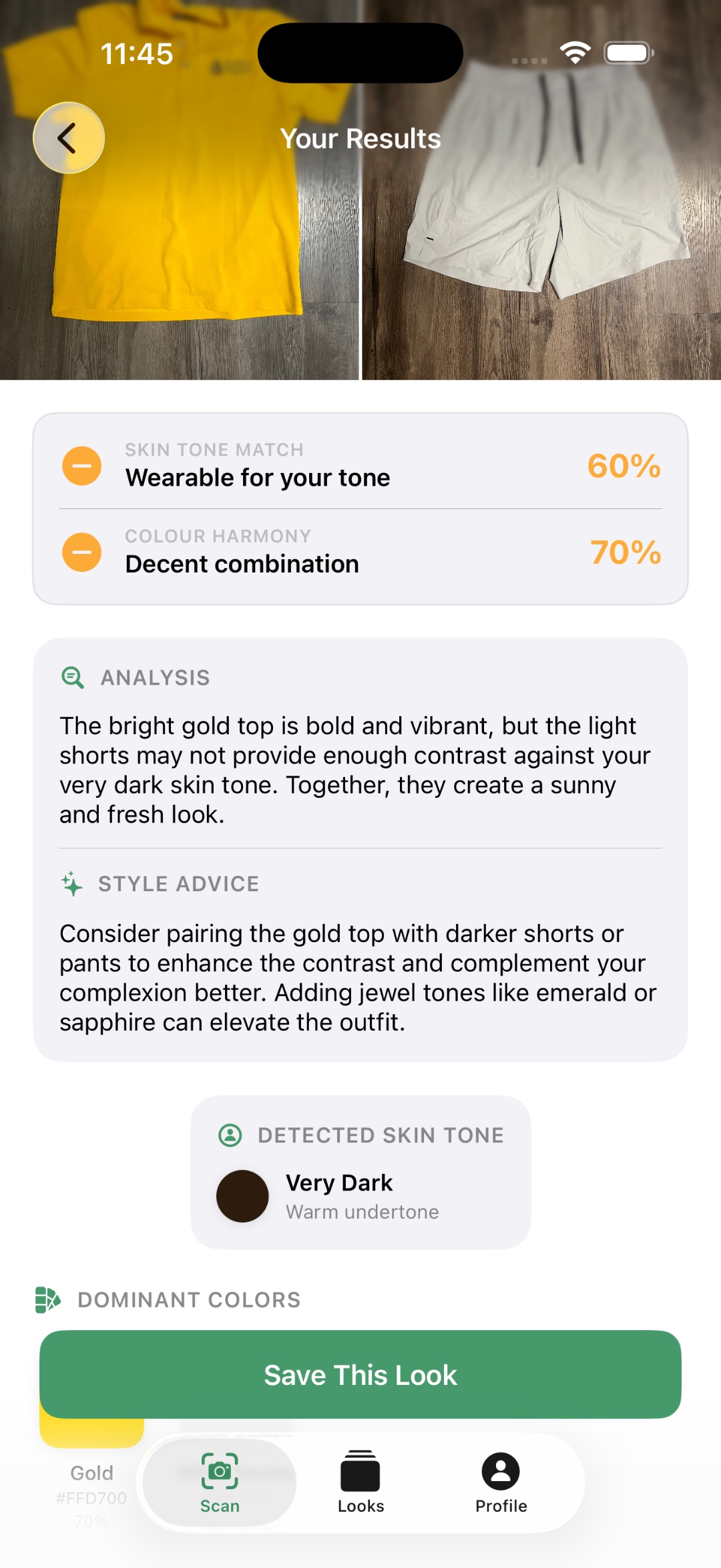 Outfit pair results with two scores